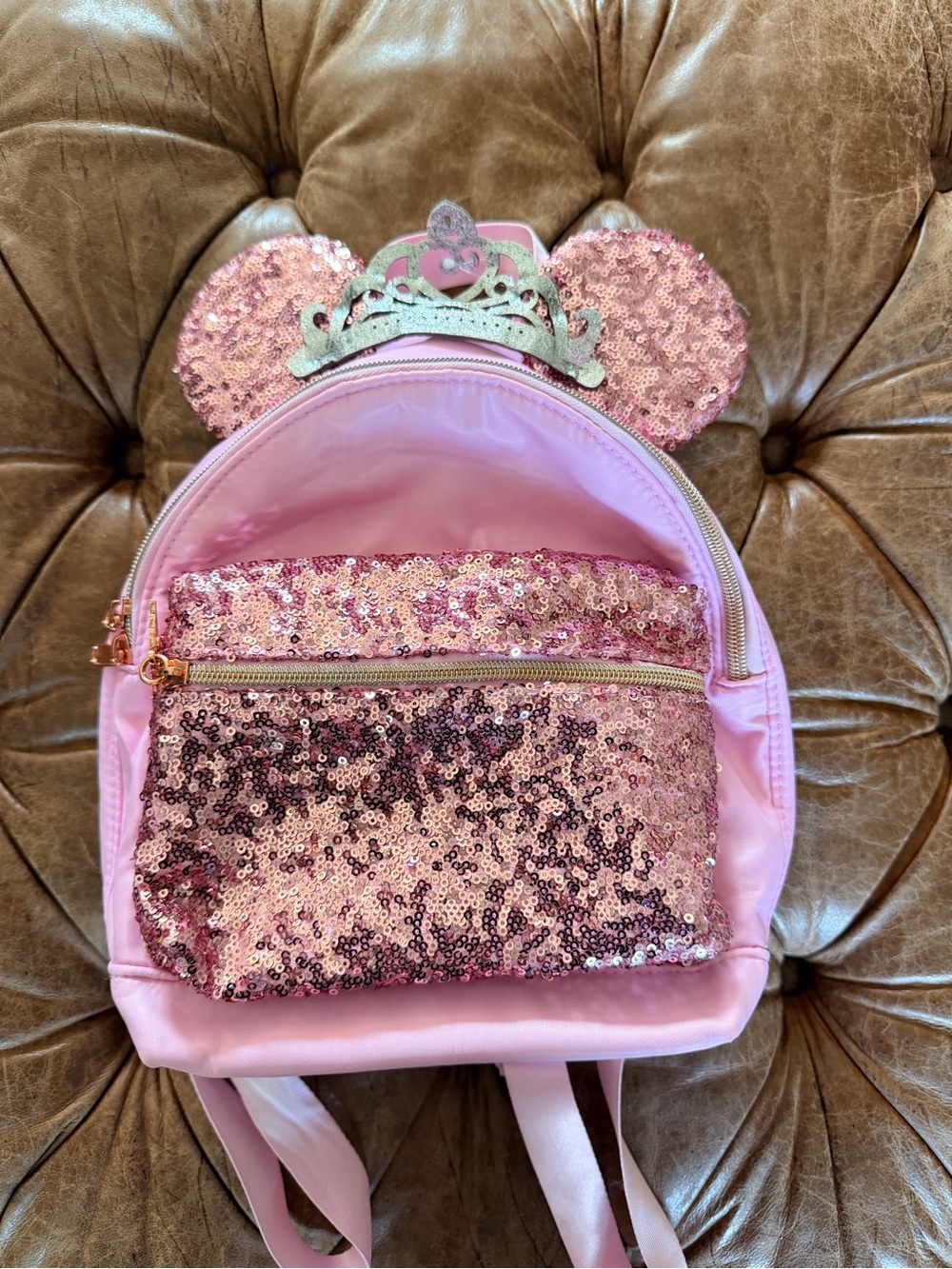 Disney Store Bibbidi Bobbidi Boutique Backpack Pink Sequin Minnie Ears Princess